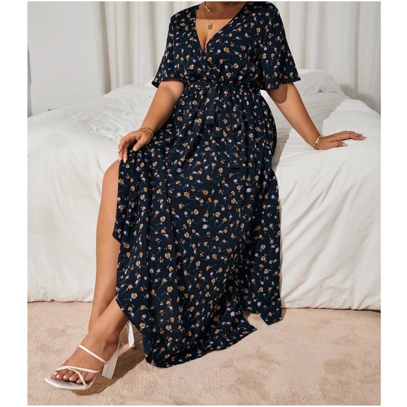 Boho Printed Embroidery Hand Work Butterfly sleeves maxi dress in Boheme Royale